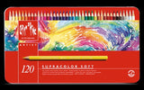 Water-soluble Supracolor Set 120 artist pencils featuring 120 vibrant shades for detailed illustrations and watercolor effects.