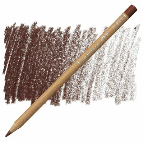 Set of three Caran d'Ache Luminance Burnt Sienna pencils, featuring creamy, light-resistant leads in eco-friendly cedar casings.