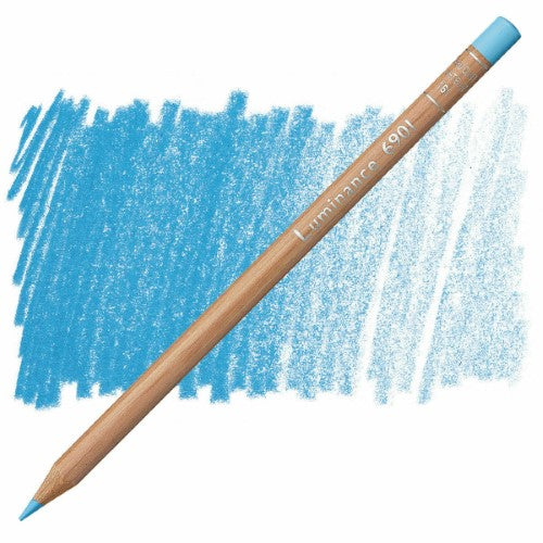 Caran D’ache Luminance Pencils in Light Blue, pack of 3, featuring creamy leads and high lightfastness for vibrant artwork.