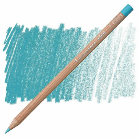 Pack of 3 Caran D’Ache Luminance Turquoise Blue pencils featuring creamy, lightfast leads in eco-friendly cedar wood casings.