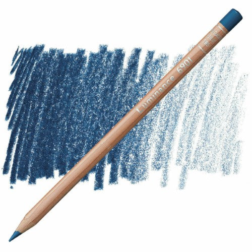 Caran D’ache Luminance Ice Blue Pencils (Pack of 3) with creamy leads, eco-friendly wood, and vibrant lightfast colors for artists.