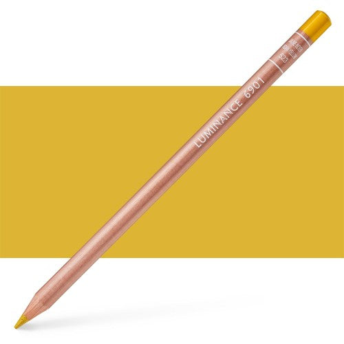 Caran D’ache Luminance Indian Yellow pencil featuring creamy, lightfast lead in an eco-friendly cedar wood casing.