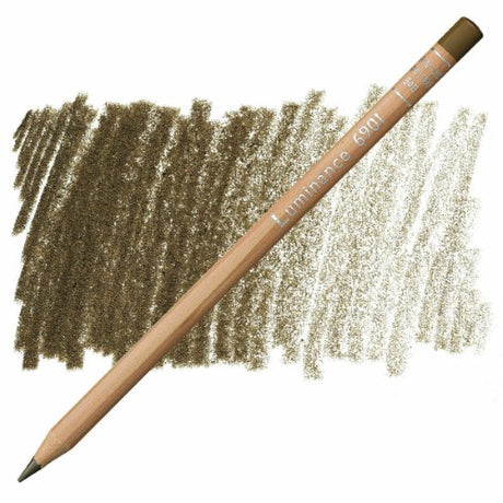 Caran d'Ache Luminance Raw Umber pencils in a pack of 3, featuring creamy, lightfast leads for artists and designers.