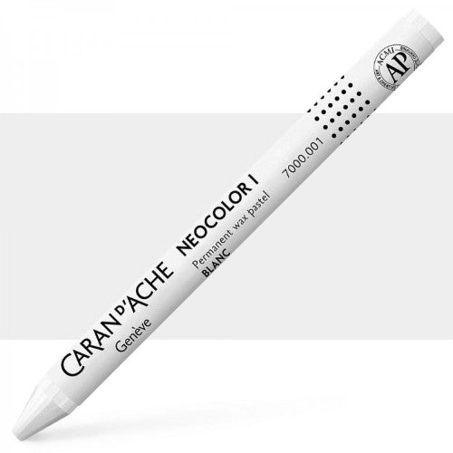 Caran D’Ache Neocolor 1 Wax Oil White crayon, ideal for artists, offering water-resistance, smooth texture, and vibrant color payoff.