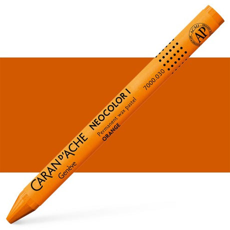 Pack of 10 Caran d'Ache Neocolor 1 orange wax oil pastels, known for vibrant color, smooth texture, and water resistance.