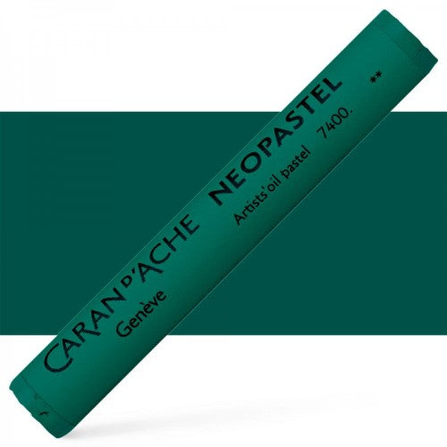 Set of 3 Caran d'Ache Neopastel Dk Green artist pastels, featuring velvety texture and high pigment concentration for vibrant art.