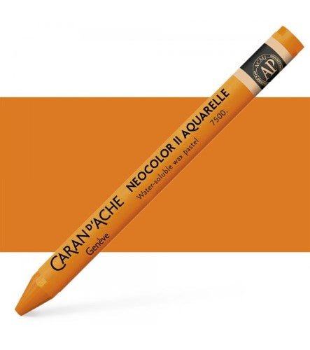 Caran D’ache Neocolor II Raw Sienna crayon, featuring warm earthy tones for versatile wet and dry artistic applications.