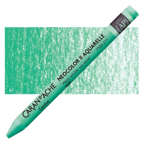 Set of 10 Caran D’ache Neocolor II jade green crayons, ideal for vibrant artwork and blending techniques.