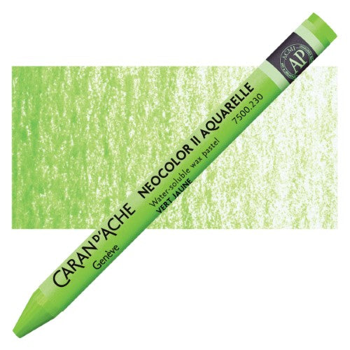 Caran D’ache Neocolor II Yellow Green crayons, pack of 10, ideal for vibrant art with wet and dry techniques.