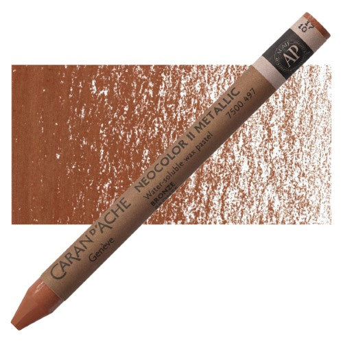 Pack of 10 Caran d'Ache Neocolor II bronze crayons, perfect for versatile wet and dry artistic techniques.