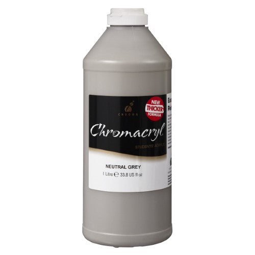 1L Chromacryl Acrylic Paint in Neutral Grey, ideal for artists and students for versatile mixed media projects.