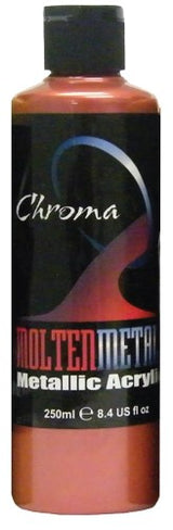 Vibrant CHROMA MOLTEN METALS 250ML ROJO GOLD acrylic paint for stunning metallic finishes on various surfaces.