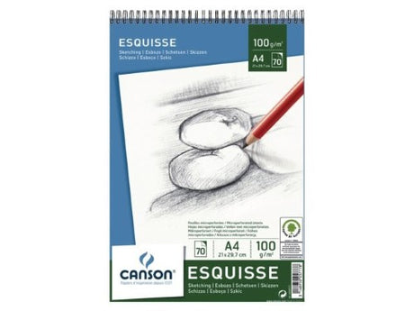 A4 sketching pad featuring 100g bright white paper with light grain texture, ideal for detailed drawing and shading with dry media.