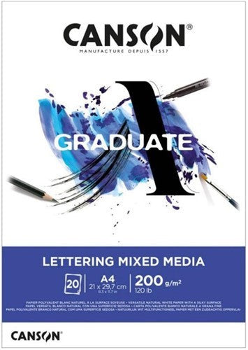 Canson Graduate Lettering Mix pad, 20 sheets of lightly textured 200gsm paper for versatile lettering practice.