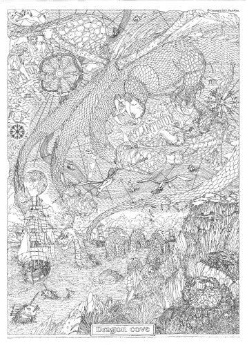 Pack of 10 Dragon Cove doodle posters, 45 x 65 cm, inspire creativity with intricate designs for all ages.