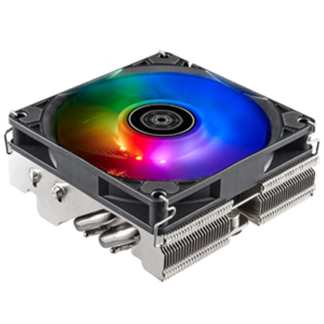 SilverStone Hydrogon H90 Slim 92mm CPU cooler with ARGB, 11-blade fan, and compact design for efficient cooling in tight spaces.