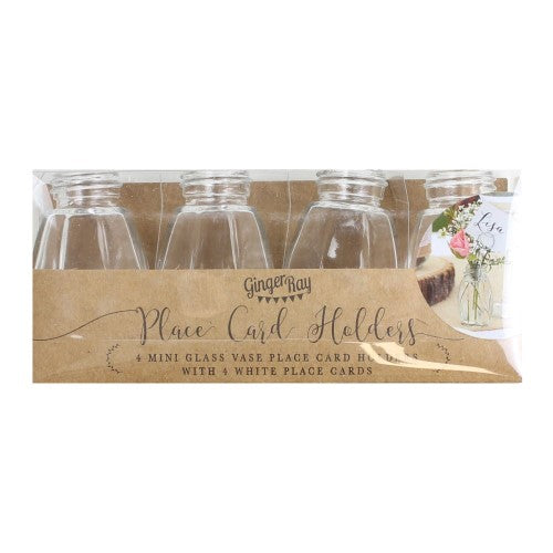 Rustic glass place card holders - Pack of 4, perfect for weddings and decor, blending vintage charm with modern functionality.