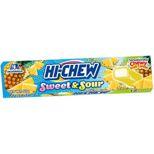 Hi-Chew Sweet & Sour candies in a 12 pack, offering a chewy blend of sweet and tangy flavors for ultimate snacking satisfaction.