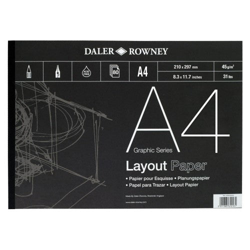 A4 layout pad with 80 sheets of lightweight, crisp paper, ideal for sketches, illustrations, and technical drawings.