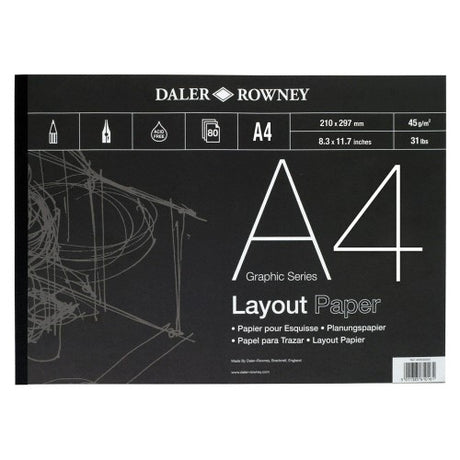 A4 layout pad with 80 sheets of lightweight, crisp paper, ideal for sketches, illustrations, and technical drawings.