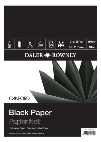 A4 Canford Black Pad with 150gsm acid-free paper, ideal for vibrant sketches and mixed media projects.