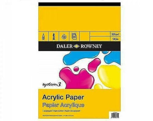 A3 sketch pad with 20 sheets of 230 GSM textured acrylic paper, ideal for painting and drawing techniques.