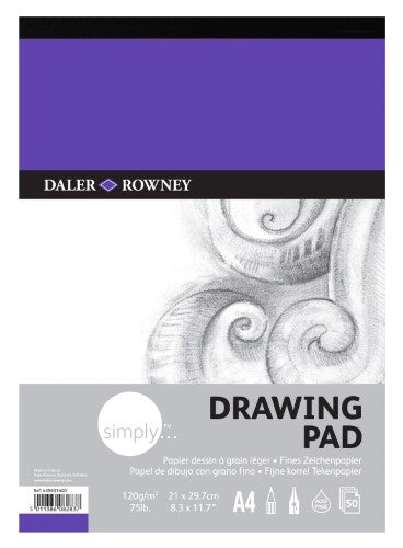 D-R Simply Drawing Pad A4 with 120gsm paper, 50 sheets, ideal for sketching and various media techniques.