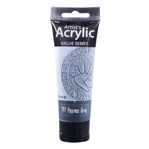 75ml Paynes Grey acrylic paint by Phoenix, ideal for rich shadows and depth in artwork, suitable for all artists.