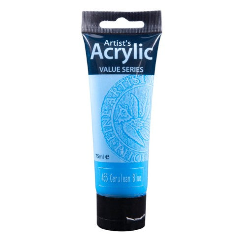 Vibrant cerulean blue acrylic paint in 75ml, perfect for artists with smooth application and quick drying time.