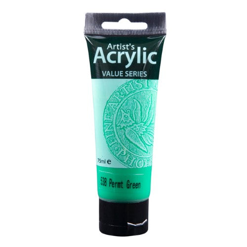 Vibrant Phoenix Acrylic 75ml Perm Green paint, perfect for artists and hobbyists, ideal for blending and layering.