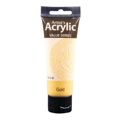 Phoenix Acrylic 75ml Metallic Gold paint tube, offering vibrant shimmering gold for diverse art projects and quick drying application.