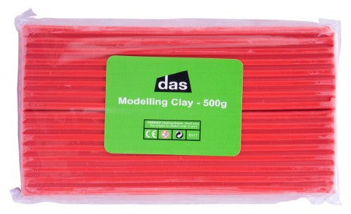 Bright red Das Modelling Clay 500g, versatile and pliable, perfect for creative projects, safe for children, and reusable.