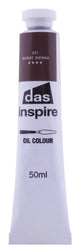 Vibrant 50ml tube of Das Inspire Burnt Sienna oil paint, ideal for rich colors and smooth application in art projects.