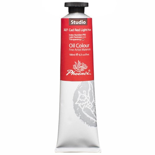 Vibrant 180ml Cadmium Red oil paint, ideal for students, perfect for mixing, layering, and versatile techniques on canvas or wood.