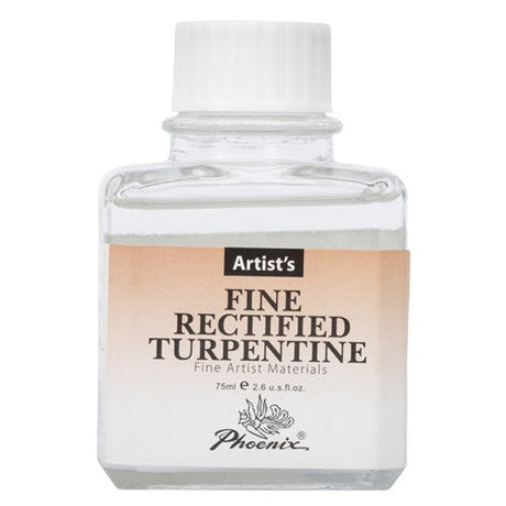 Premium PHOENIX FINE TURPENTINE 75ml for artists, ideal for thinning oils and enhancing paint fluidity.