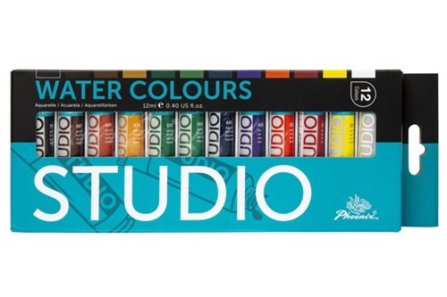 Vibrant Phoenix Watercolour 12 X 12ml Sets featuring high-quality pigments for artists at all levels.