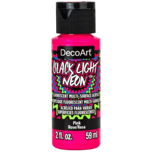 DecoArt Black Light Neon 2oz PINK paint in a vibrant pink shade, perfect for glow-in-the-dark art projects and crafts.