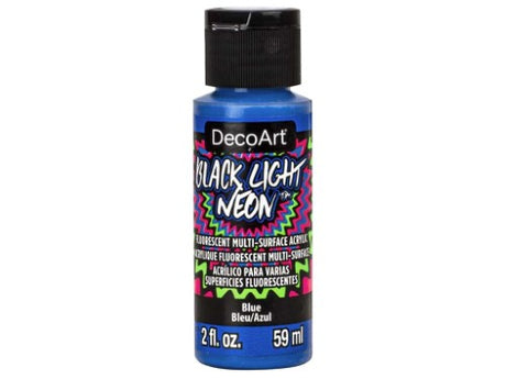 DecoArt Black Light Neon BLUE paint in 2oz, vibrant color that glows under black light for striking art and crafts.