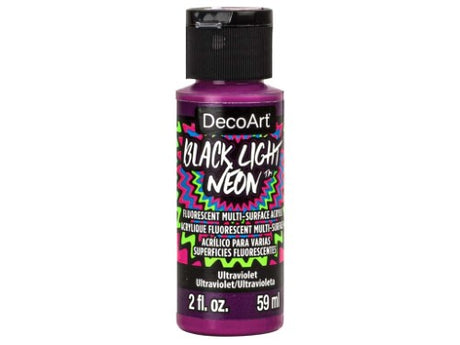 DecoArt Black Light Neon 2oz paint in vibrant purple, perfect for glowing art and crafts under black light.