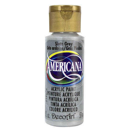 Americana Acrylic 2oz Slate Grey paint in a tube, perfect for versatile creative projects on various surfaces.