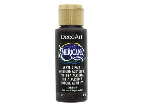 Acrylic paint in Soft Black, ideal for versatile projects with superior coverage, fast-drying, and easy cleanup.