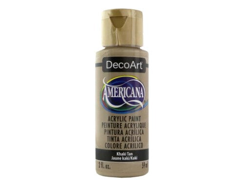 Americana Acrylics 2oz in Khaki Tan, perfect for artists and crafters, offers vibrant color, excellent coverage, and matte finish.