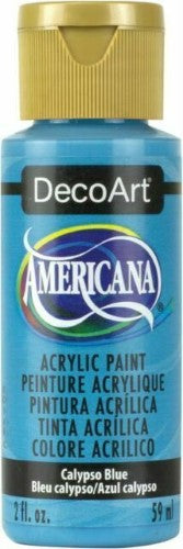 Vibrant Americana Acrylic paint in Calypso Blue, perfect for various art projects, ensuring smooth application and lasting color.