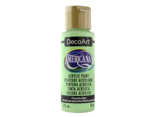 Americana 2oz Pistachio acrylic paint offers vibrant color, versatile use, and easy cleanup for artists and crafters.