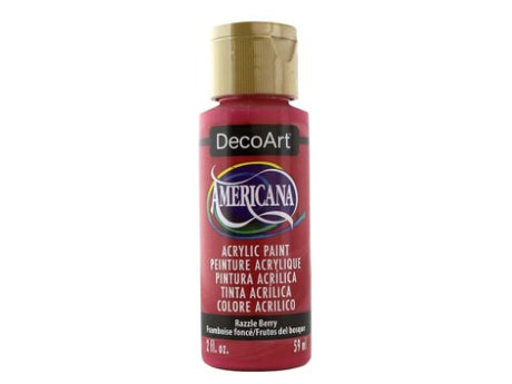 Vibrant Americana Acrylic paint in Razzle Berry, ideal for various surfaces, offering smooth application and lasting quality.