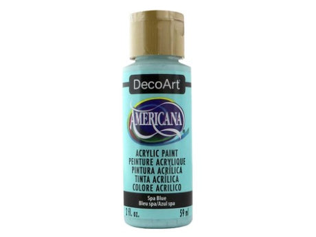 Americana 2oz Spa Blue acrylic paint, vibrant and versatile for painting on various surfaces with a durable matte finish.