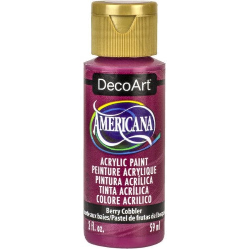 Americana Acrylics 2oz Berry Cobbler paint, vibrant matte finish, ideal for artists; versatile across various surfaces.