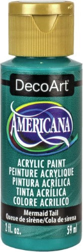 Vibrant 2oz Americana Acrylic paint in Mermaid Tail color, ideal for artists and crafters for various surfaces and projects.