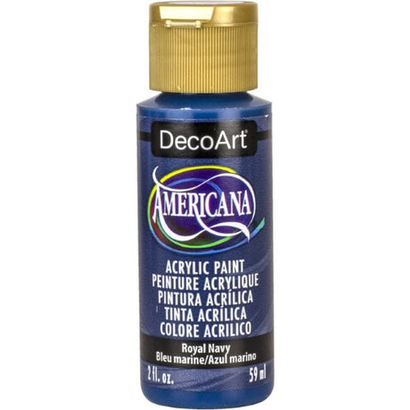 Vibrant Americana Acrylics 2oz in Royal Navy, perfect for versatile projects on multiple surfaces with a durable matte finish.