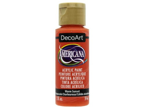 Americana Acrylics 2oz Warm Sunset paint in vibrant orange, perfect for artistic projects on various surfaces.